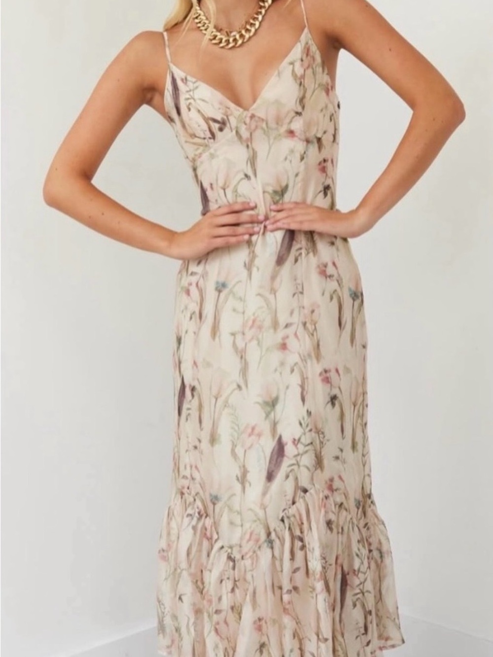 Floral Slip Maxi Dress in Soft Cream